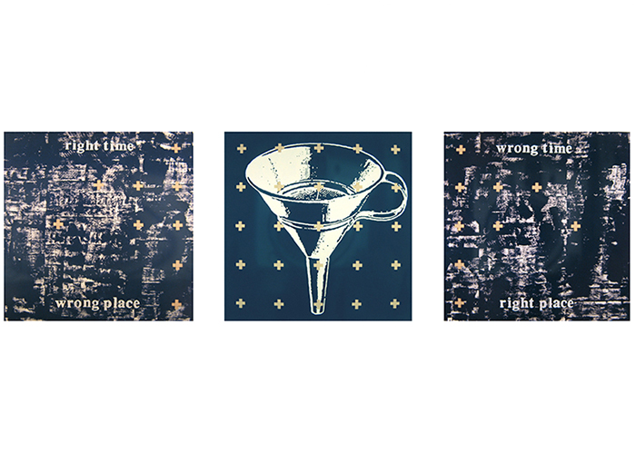 right time • Triptychon • 3mal 130 x 130 cm • Acryl, Heftpflaster auf Leinwand